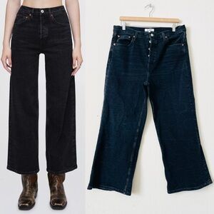 RE/DONE SIZE 29 High Rise Wide Leg Crop Jeans in Black Vein